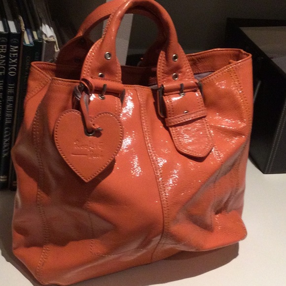 Rookie Bad Handbags - Rookie bad orange patent leather tote bag